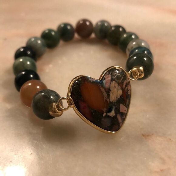 Hand Crafted Jewelry - Stunning gemstone heart viridian bracelet